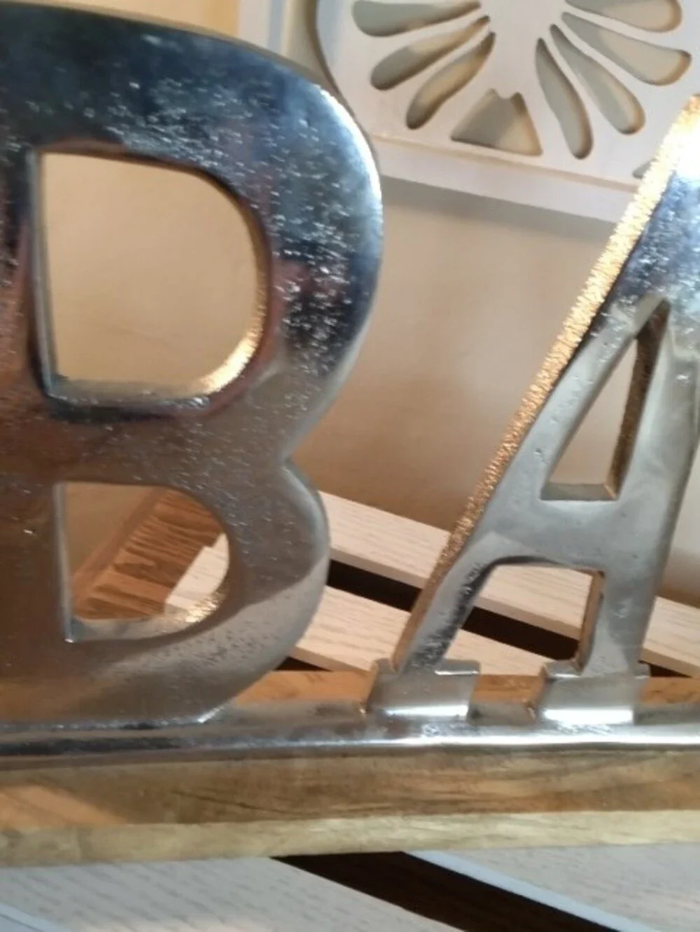 Decorative Silver 'BAR' Letter Sign on Wood Base